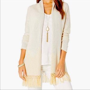 Lily Pulitzer Tatum Long Fringe Hem Cardigan on gold